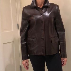 Brown leather button up jacket